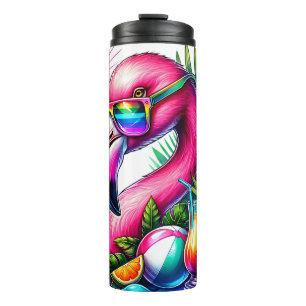 Vibrant Tropical Flamingo Thermal Tumbler