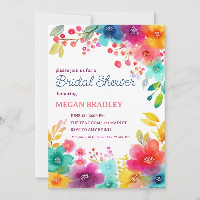 Vibrant Tropical Floral Bridal Shower Invitation (Front)