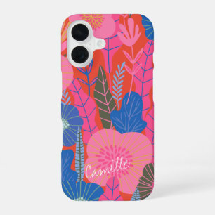 Vibrant Tropical Floral Jungle Red Personalised iPhone 16 Case