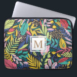 Vibrant Tropical Floral | Laptop Sleeve<br><div class="desc">Vibrant foliage of wild tropical flowers and leaves with different backgrounds and artistic pattern. Monogram is in sans serif font on double rectangle holder</div>