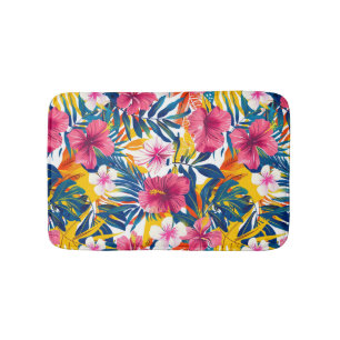 Vibrant Tropical Floral Paradise Pattern Design Bath Mat