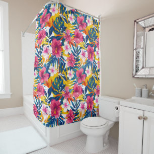 Vibrant Tropical Floral Paradise Pattern Design Shower Curtain