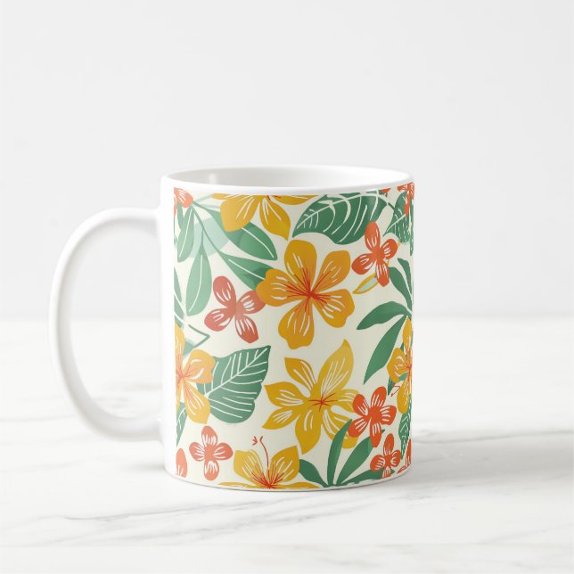Vibrant Tropical Floral Pattern Coffee Mug (Left)