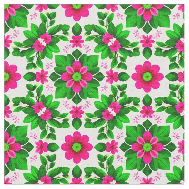 Vibrant Tropical Floral Pattern Fabric (Close Up)