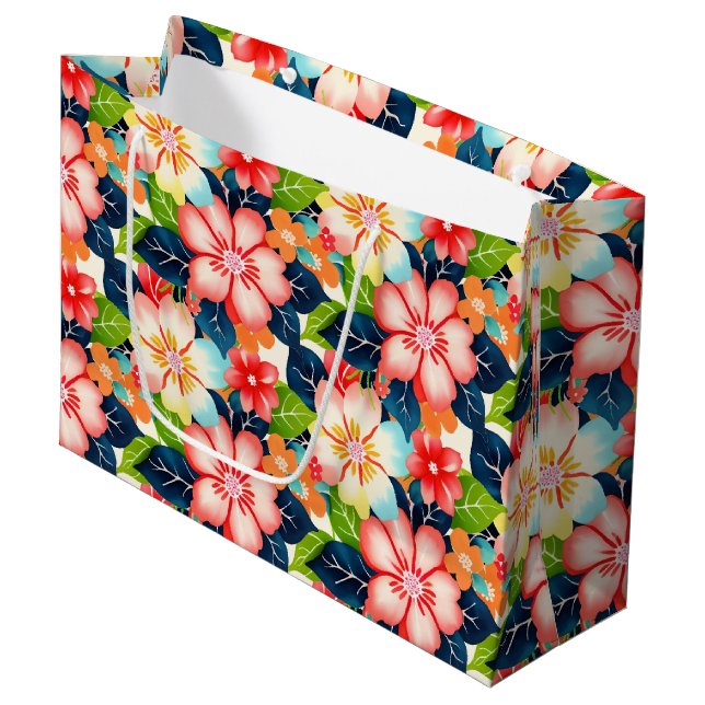 Vibrant Tropical Floral Pattern Large Gift Bag (Front Angled)