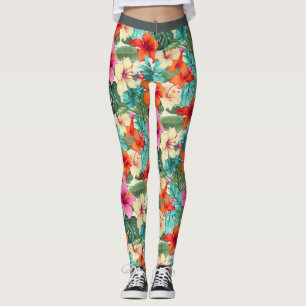 Vibrant Tropical Floral Pattern Leggings