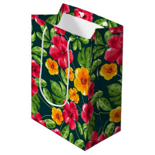 Vibrant Tropical Floral Pattern Medium Gift Bag
