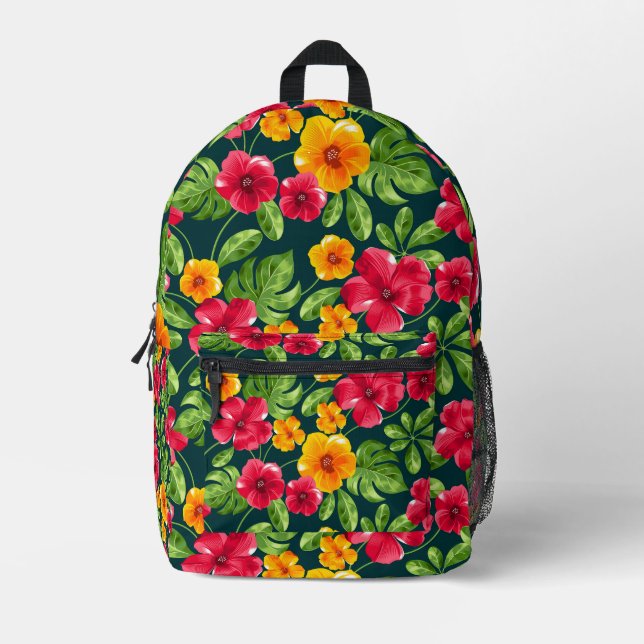 Vibrant Tropical Floral Pattern Printed Backpack (Front)