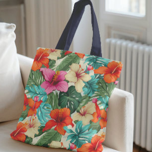 Vibrant Tropical Floral Pattern Tote Bag