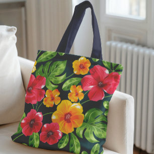 Vibrant Tropical Floral Pattern Tote Bag