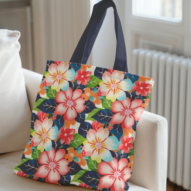 Vibrant Tropical Floral Pattern Tote Bag (Creator Uploaded)