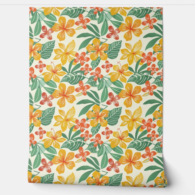 Vibrant Tropical Floral Pattern Wallpaper (Unrolling)