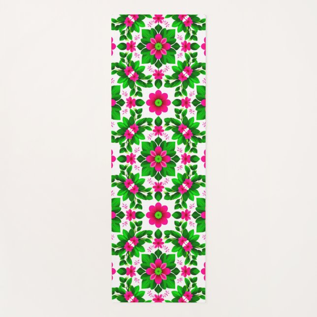 Vibrant Tropical Floral Pattern Yoga Mat (Front)