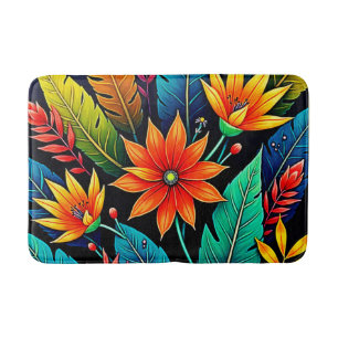 Vibrant Tropical Flower Art Bath Mat