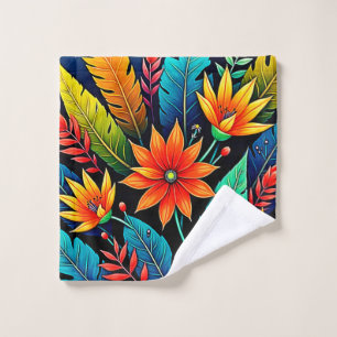 Vibrant Tropical Flower Art Bath Towel Set