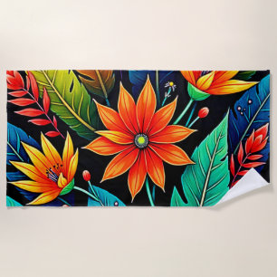 Vibrant Tropical Flower Art Beach Towel