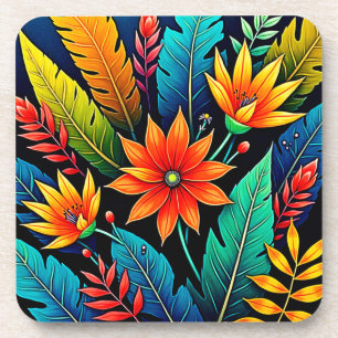 Vibrant Tropical Flower Art Coaster