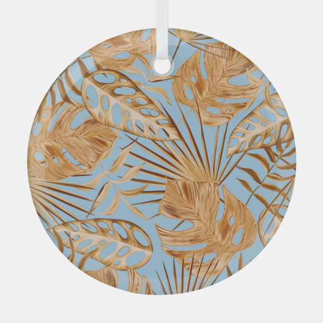 Vibrant Tropical Flowers: Colourful Seamless. Glass Tree Decoration (Front)