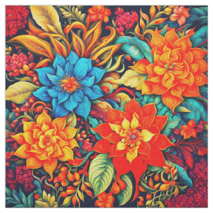 Vibrant Tropical Flowers Fabric