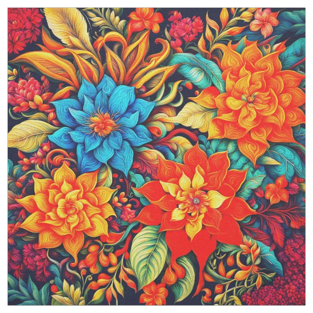 Vibrant Tropical Flowers Fabric (Swatch)
