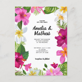 Vibrant Tropical Flowers Wedding Postcard