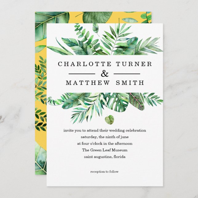 Vibrant Tropical Foliage Wedding Invitation (Front/Back)