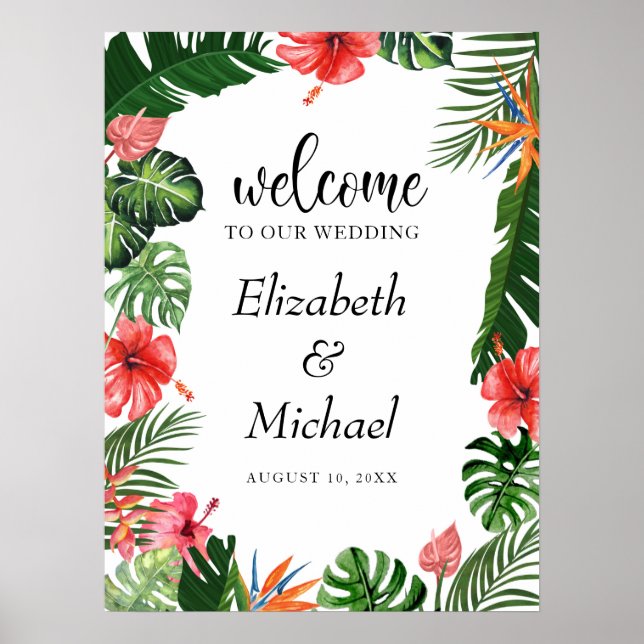 Vibrant Tropical Frame Wedding Welcome Sign (Front)