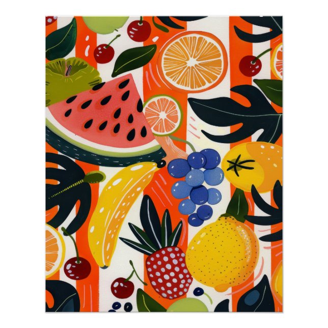 Vibrant Tropical Fruit Pattern Illustration Poster (Front)