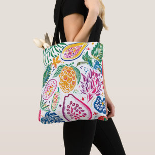 Vibrant Tropical Fruit Watercolor Pattern Budget  Tote Bag