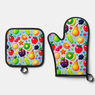 Vibrant Tropical Fruits Oven Mitt & Pot Holder Set