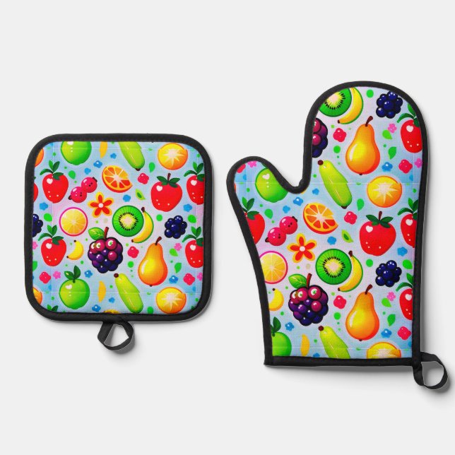Vibrant Tropical Fruits Oven Mitt & Pot Holder Set (Front)