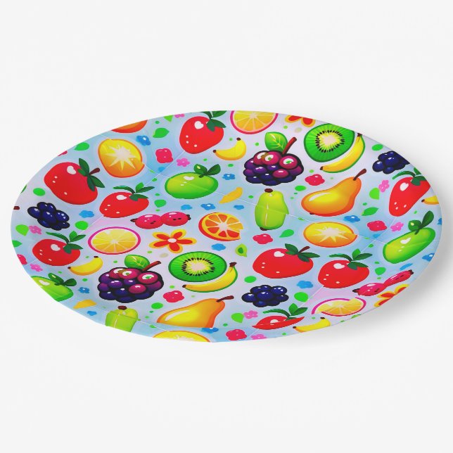 Vibrant Tropical Fruits Paper Plate (Angled)