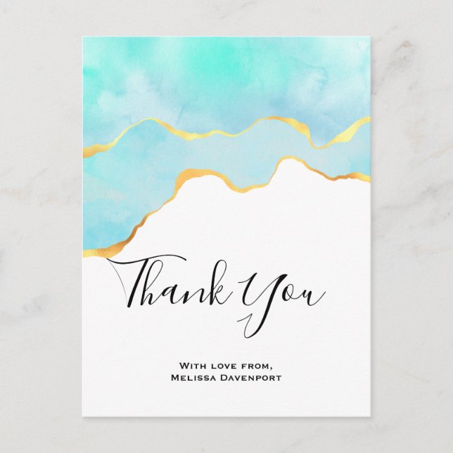 Vibrant Tropical Green with Gold Border Thank You Postcard (Front)