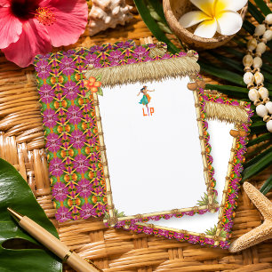 Vibrant Tropical Hawaiian Tiki Luau Bamboo Note  Card