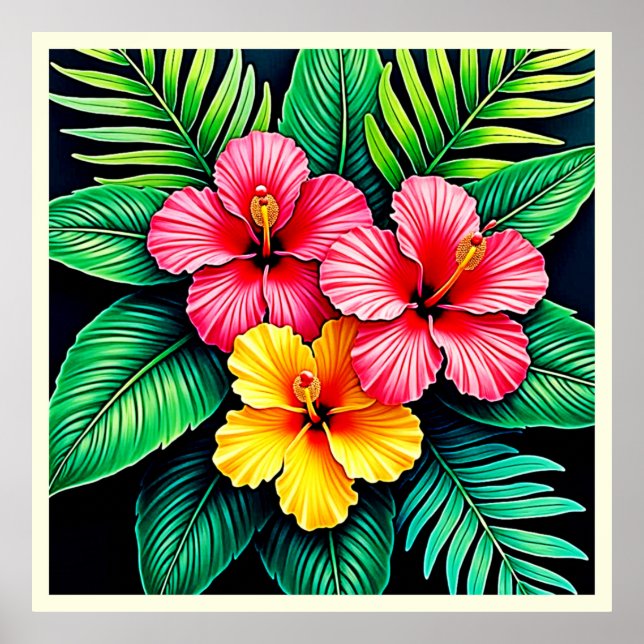 Vibrant Tropical Hibiscus Art Poster (Front)