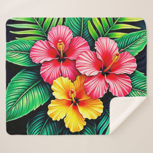 Vibrant Tropical Hibiscus Art Sherpa Blanket