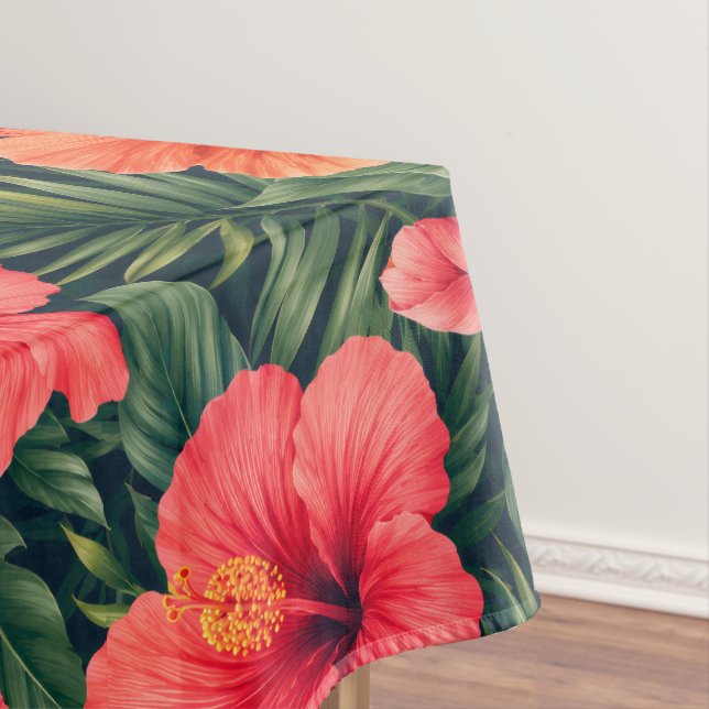Vibrant Tropical Hibiscus Blooms Tablecloth (In Situ)