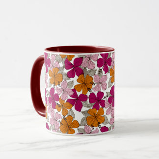 Vibrant Tropical Hibiscus Floral Burgundy Two-Tone Mug