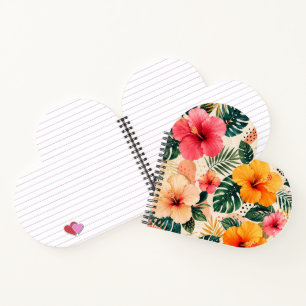 Vibrant Tropical Hibiscus Floral Pattern Heart Notebook