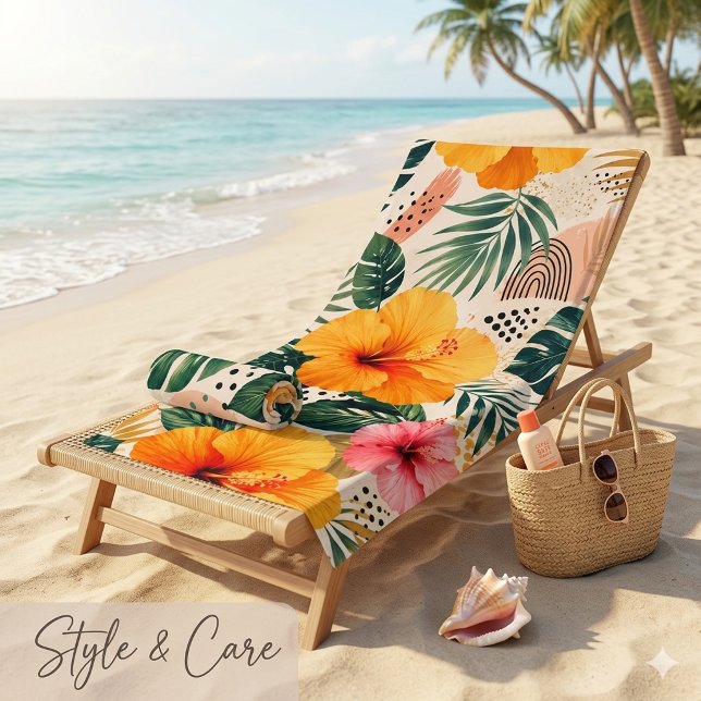 Vibrant Tropical Hibiscus Floral Seamless Pattern Beach Towel (Vibrant Tropical Hibiscus Floral Seamless Pattern Beach Towel)