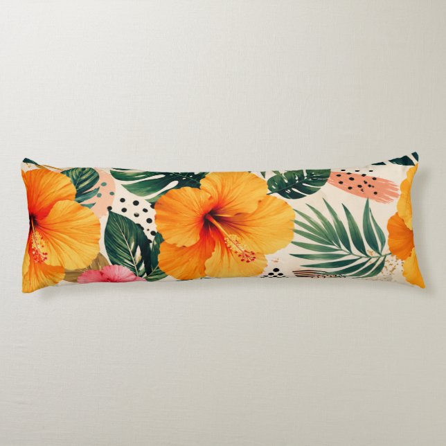 Vibrant Tropical Hibiscus Floral Seamless Pattern Body Cushion (Back)