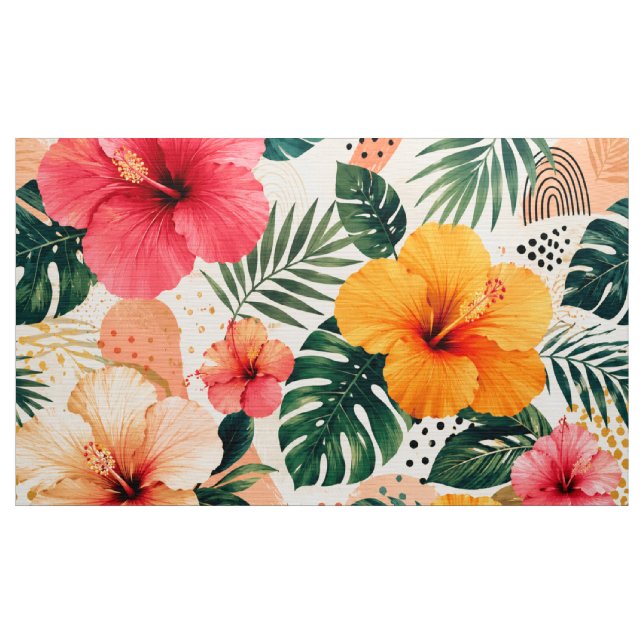 Vibrant Tropical Hibiscus Floral Seamless Pattern Fabric (Yard)
