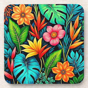 Vibrant Tropical Jungle Bloom Art Coaster