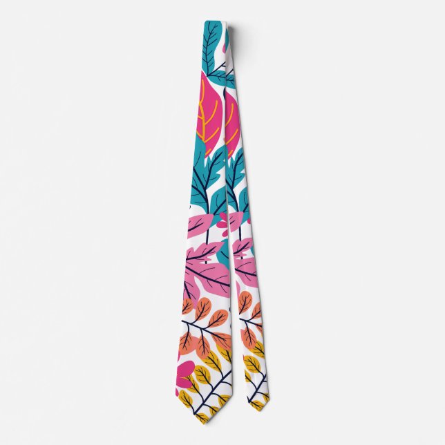 Vibrant Tropical Leaves and Exotic Botanical Tie (Front)