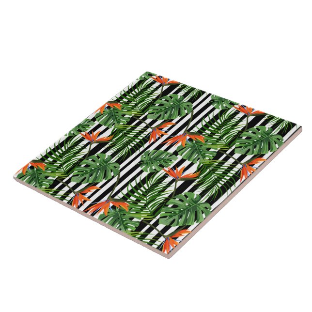 Vibrant Tropical Leaves and Flowers Design Tile (Side)