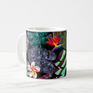 Vibrant Tropical Leaves and Flowers Pattern Coffee Mug