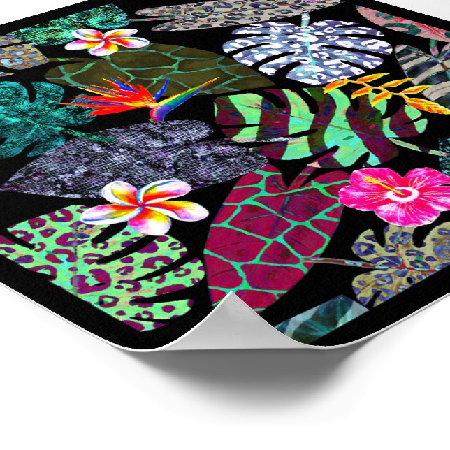 Vibrant Tropical Leaves and Flowers Pattern Poster (Corner)