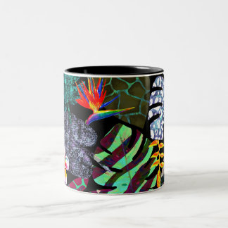 Vibrant Tropical Leaves and Flowers Pattern Two-Tone Coffee Mug