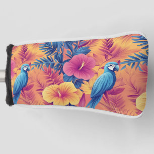 Vibrant Tropical Leaves and Parrots Summer Pattern Golf Head Cover