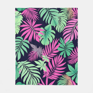 Vibrant Tropical Leaves Neon Pattern Fleece Blanket
